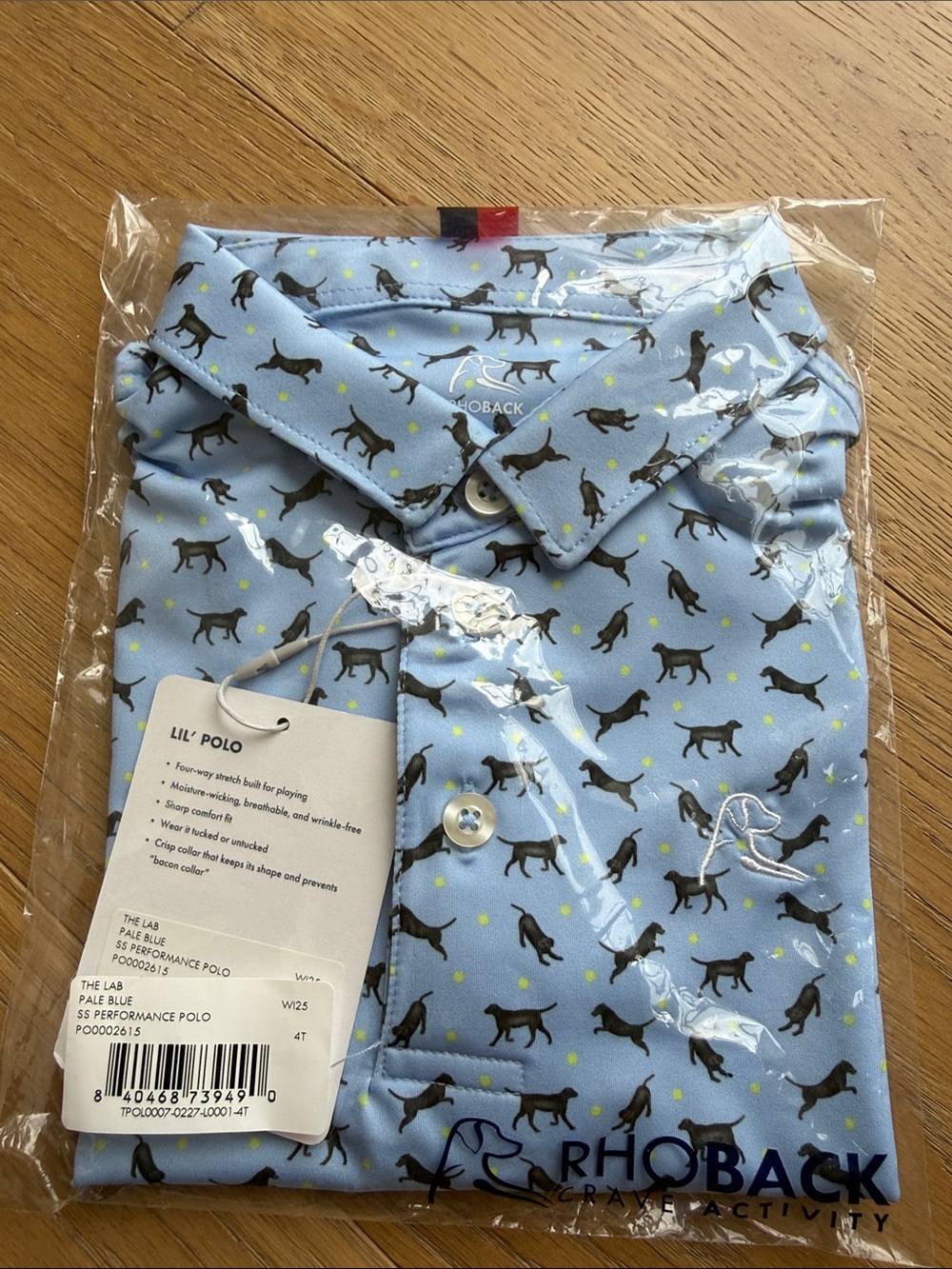 Rhoback Kids Performance Polo Light Blue with Labs 4T